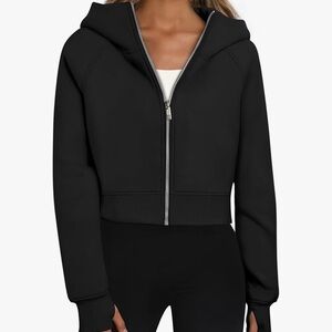 Black Cropped Fleece Hoodie